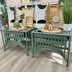 Bamboo + Rattan End Table Set of 2