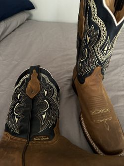 Men’s Brown Leather Boots/ Blue Shaft-Rodeo Toe