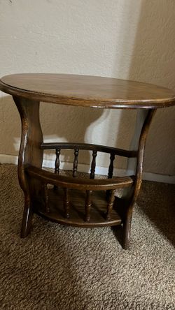 Vintage Solid maple Magazine Rack Oval End Table