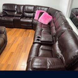 Madrid Brown Leather Reclining Sectional Sofa---$1499---Fantastic Deal!!!---No Credit Needed Financing Available 