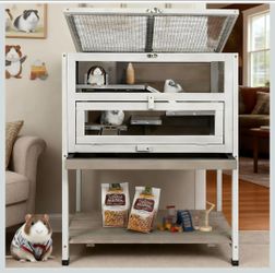 PetsCosset Guinea Pig Cages Hamster Cage Indoor with Stand Storage Wooden Outdoor Small Animals Habitat with Hideout House Pull Out Tray
