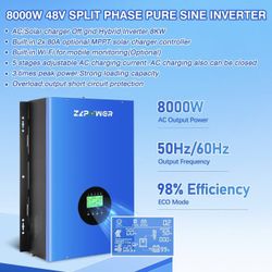 ZLPOWER UL1W 48V Solar Inverter,Built-in 2 MPPTs,Peak Power 24000W Split Phase Pure Sine Wave Inverter AC Input 240V,Output 120V/240V