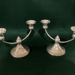 Matched Pair/Crown Double Sterling Candleabras