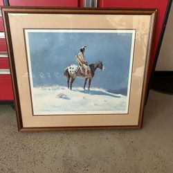 Western Art Framed & Numbered by Olaf Wieghorst “Nez Perce On Appaloosa “