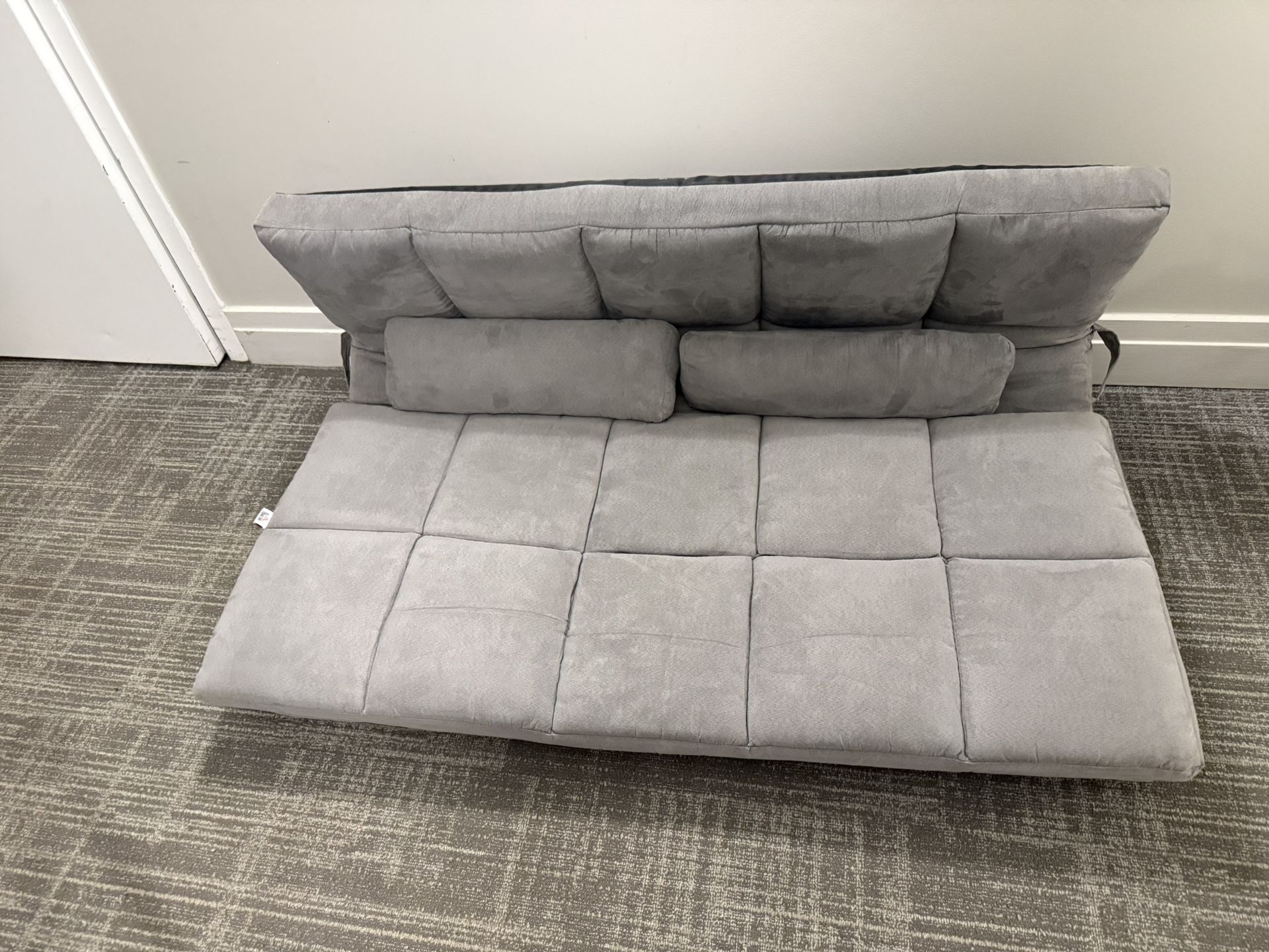 51.25" Grey Suede Double Floor Sofa Bed with 7-Position Adjustable Backrest