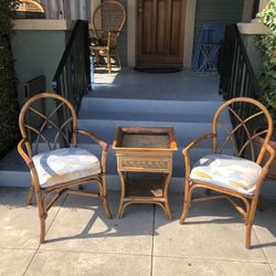 Vintage Grasscloth and Bamboo Side Table (Chairs sold separately)