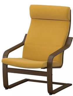 Two (2) IKEA POÄNG Armchairs Yellow Cushion Brown Frame