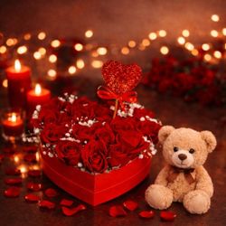 Red Heart With Fresh Red Roses