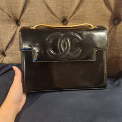 Authentic Rare Chanel Vintage Patent Logo Bag