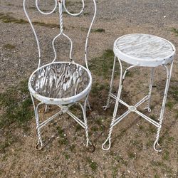 Vintage Metal Chair & Stool $60