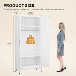 Unboxed Wardrobe Closet with 2 Mirror Doors, 71" Wardrobe Cabinet with Adjustable Shelves