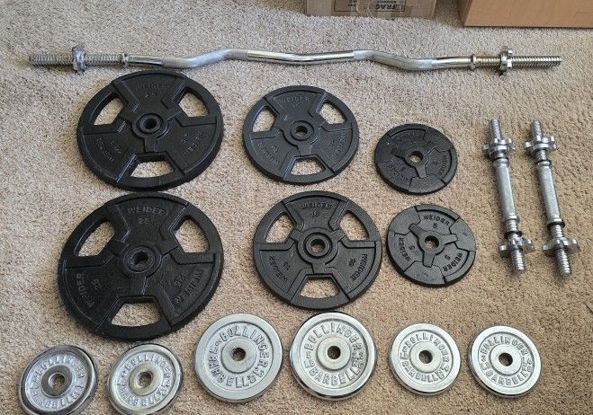 Bollinger and Weider Weights, Curling Bar And Dumbbells