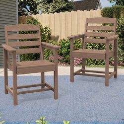 JEAREY HDPE 2 Sets Stationary Dining Chairs Brown Frame Stationary Dining Chair with Slat Seat