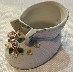 Vintage White Floral Porcelain Shoe Collectible
