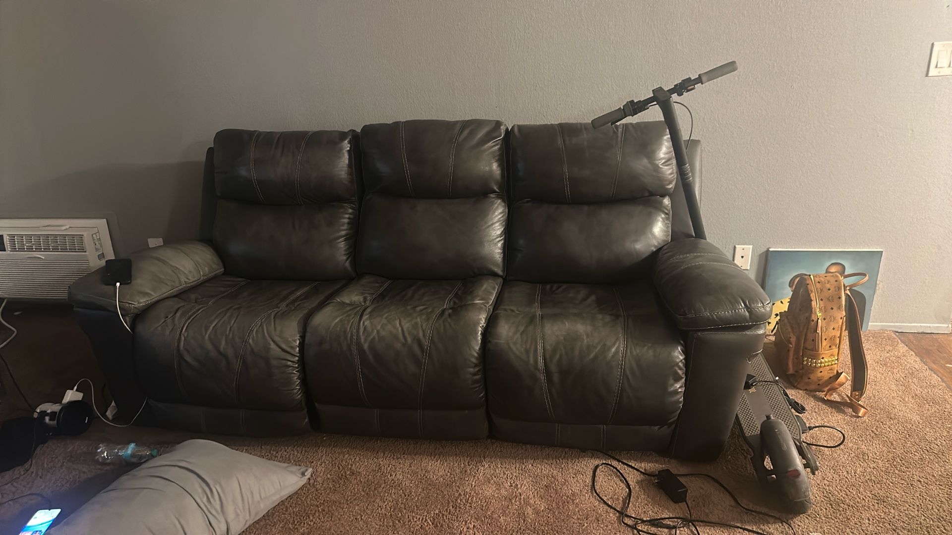 100% Leather Couch  Grey 