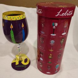 New w/Box Lolita Hand Painted 40th Birthday 15 Oz Wine Glass 40 Something
