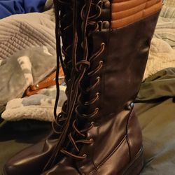 Brown Leather Lace Up Boots 