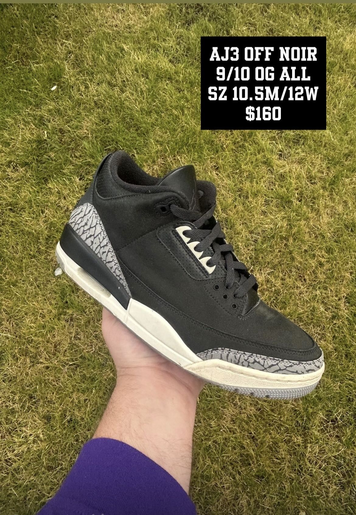 Jordan 3 Off Noir 9/10 OG All Size 10.5M/12W