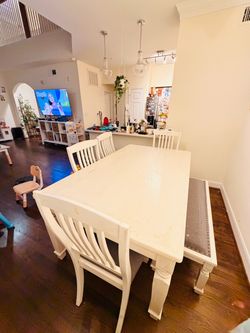 White Dining Table Set with Chairs and Bench