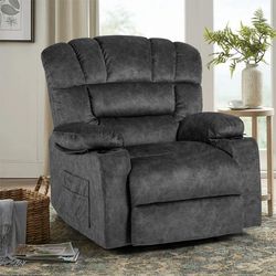 40.9" Wide Super Soft and Oversize Modern Design Velvet Upholstered Manual Recliner Chair with Heating and Massage, Gray