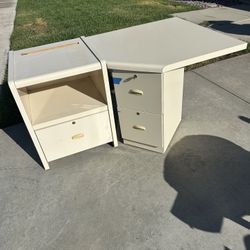 Corner Desk Section With Locking File Cabinets