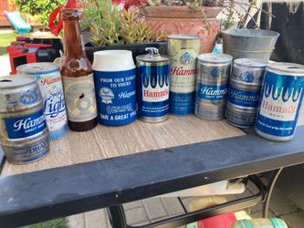 Vintage HAMMS cans, lighters bank