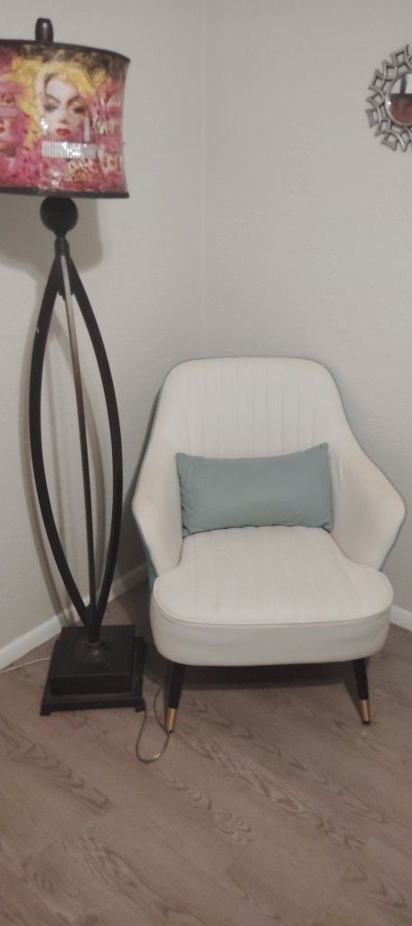 Retro Teal & White Wingback Chair Metal Tipped Legs