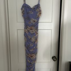 Purple Floral Ruched Dress