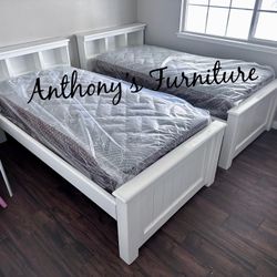 White Twin Bed With Mattress 