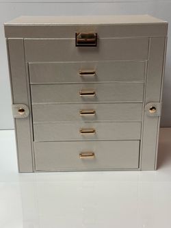 5-Layer Jewelry Box Organizer with 4 Drawers, Jewelry Storage Case with Lock and Mirror- White