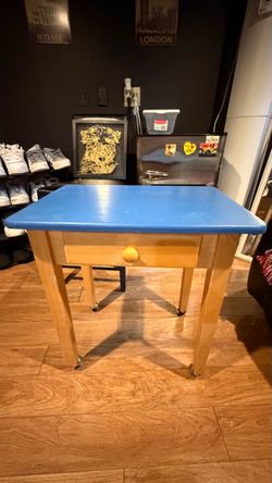 Wood Side Table with Blue Painted Top