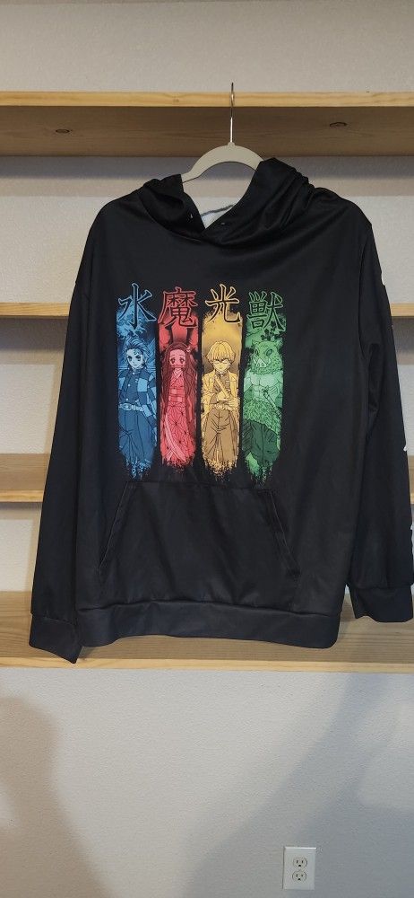 Anime Graphic Black Hoodie for Men