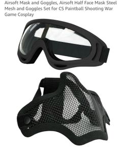 Airsoft Mask and Goggles, Airsoft Half Face Mask Steel Mesh and Goggles Set for CS Paintball Game Cosplay