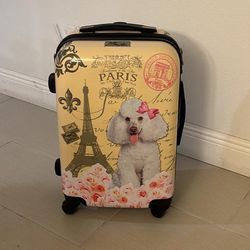 Chariot Yellow Paris Dog Poodle Hardside Luggage Spinner 20” Carryon Suitcase 