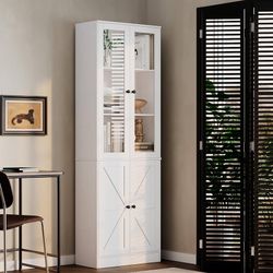 1243B 71" Tall Bookshelf, Bookcase with Doors and Shelves, 5-Tier Bookcase with Storage, White Bookshelf Floor Standing Display Storage Cabinet Home D