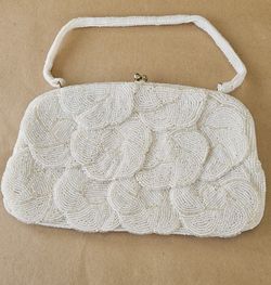 Vintage White Glass Beaded Clutch Evening Bag Purse By Richere Walborg Japan