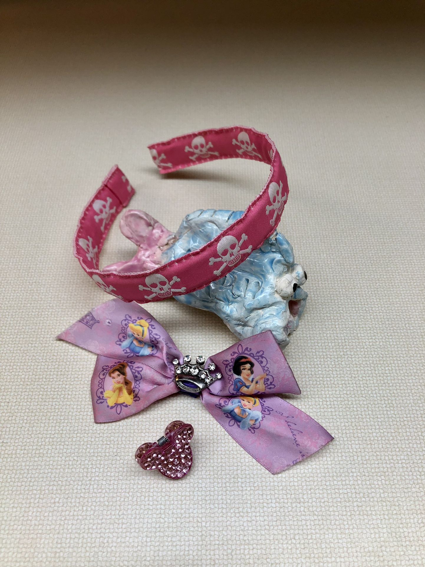 Pink pirate headband or Disney hair bow / mickey clip lot KID SIZE