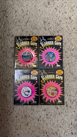 Vintage 90s Heavy Metal Slammer Caps Packs Lot of 4 New Old Stock Pogs Poison