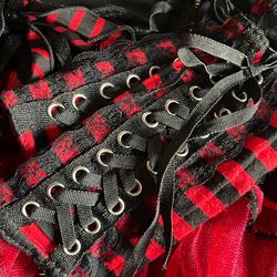 Emo Red Blk Skirt And Hand Wrist Cuffs