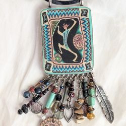 Vtg Southwestern Ceramic & Sterling Silver Beads Stones Charms Pendant Necklace