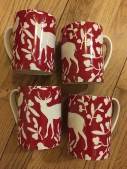 Red Holiday Reindeer Christmas Coffee Flower Bird Mugs