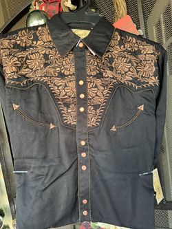 Scully Floral Tooled Embroidery Western Shirt  ( Small)
