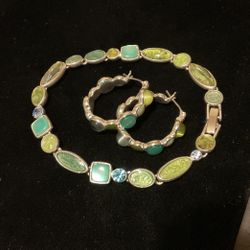 SilverTone Bracelet Set With Matching Hoop Earrings,by Le