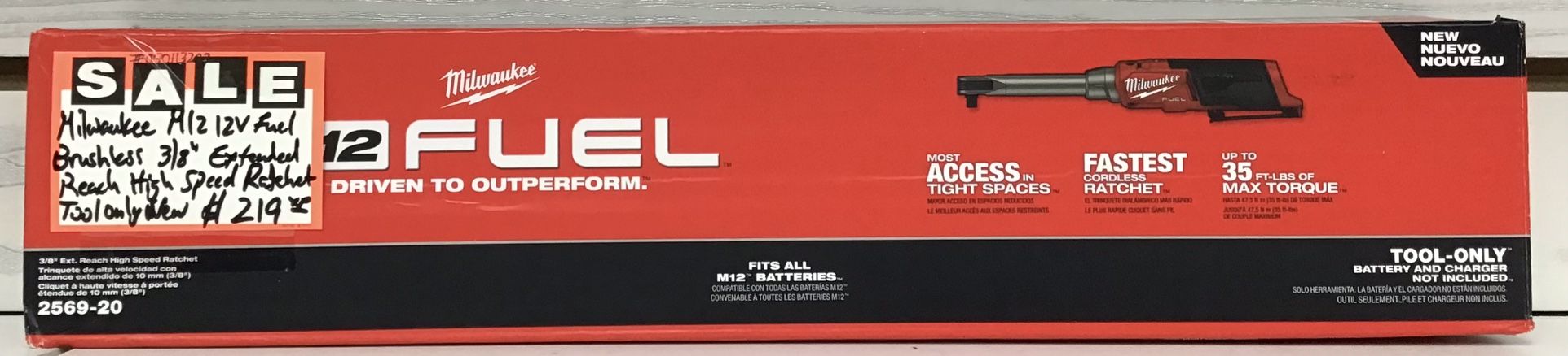 Milwaukee M12 12V Fuel Brushless 3/8” Extended Reach High Speed Ratchet Tool Only New