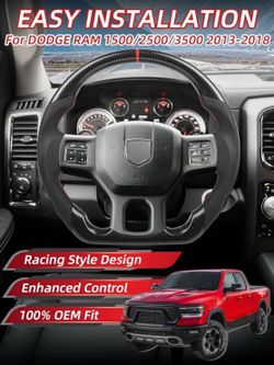 2013-2024 Dodge Ram Classic 1500 , 2500 , 3500 Carbon Fiber Flat Bottom Steering Wheel