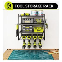  Power Tool Organizer, Garage Tool Organizers and Storage,Drill Holder Wall Mount, Storage Rack for Cordless Drill, Heavy Duty Tool shelf with Screwdr