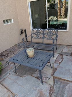 Metal Patio Bench and Coffee Table Set