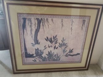 Peonies and willows large framed art