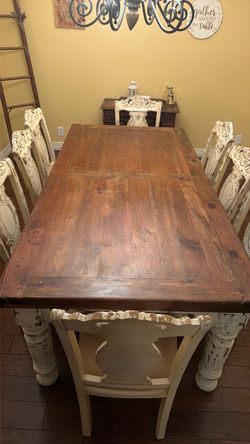 8- Piece Rustic Wood White Washed Dining Set