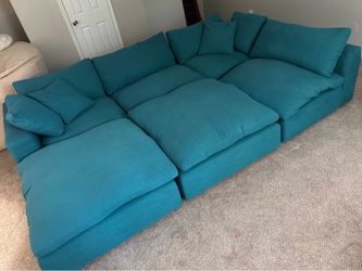Modway Commix Down Filled Modular Sectional and Ottomans, in Teal Linen Blend Fabric (6pcs)